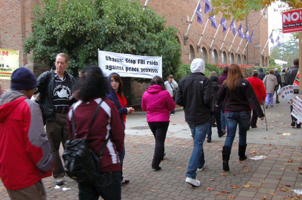 Leafletting about FBI raids on peace activists in Seattle