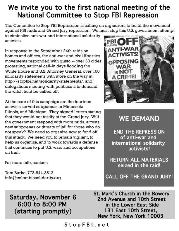StopFBI National Meeting Flyer for Nov 6