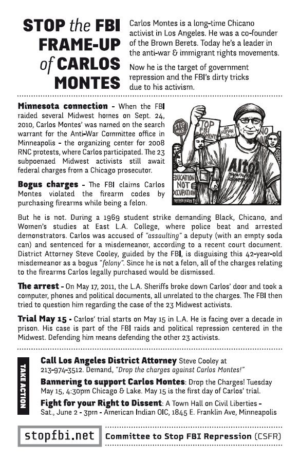 Flyer: Stop the FBI Frame-Up of Carlos Montes